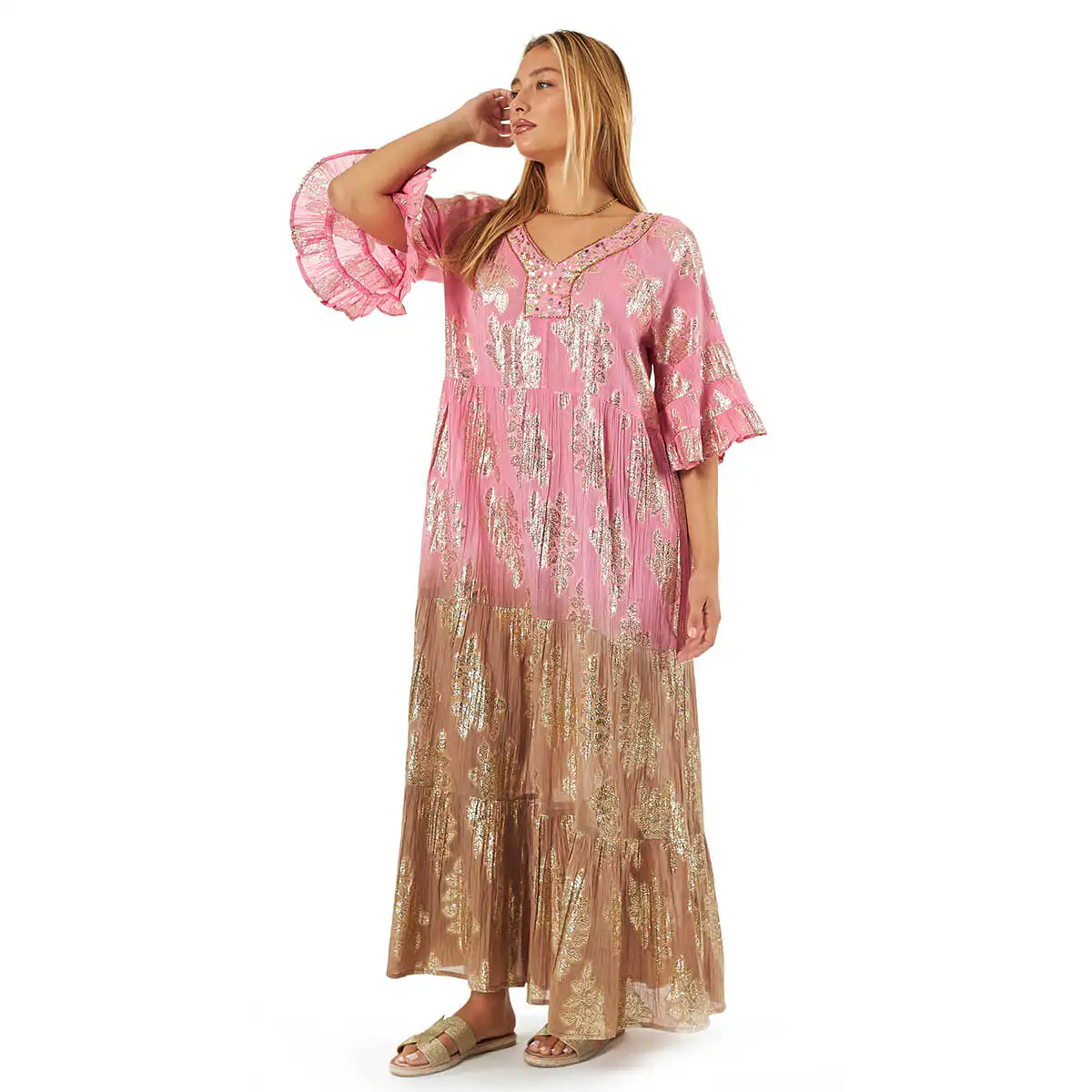 Verde Γυναικείο Φόρεμα 52-0099 Βαμβακερό Ροζ