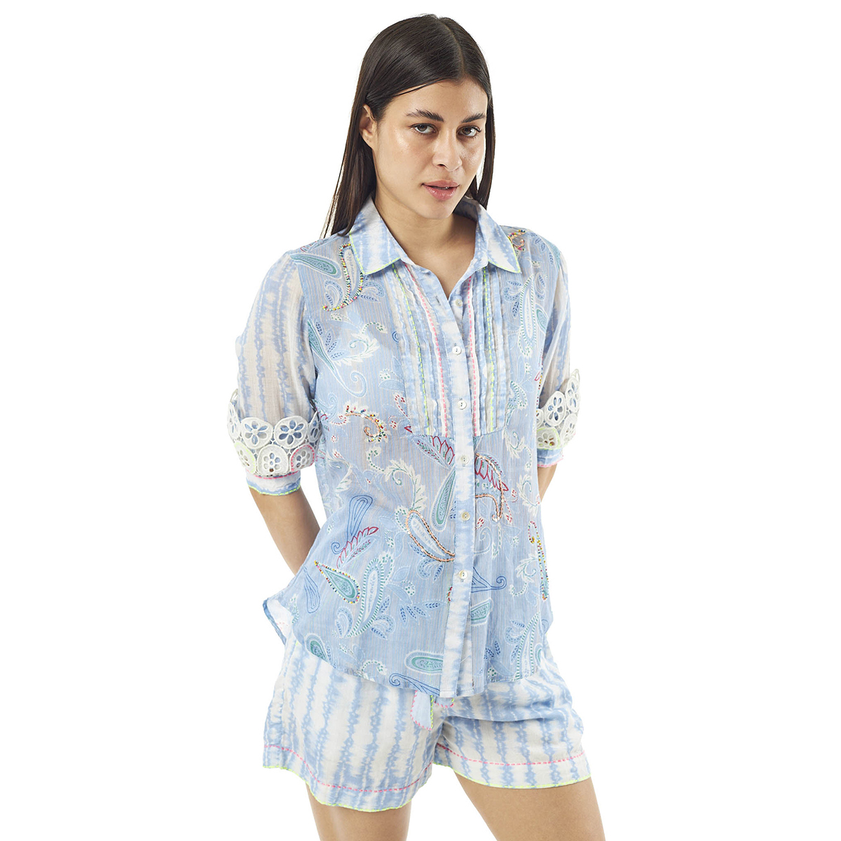 Verde Γυναικεία Πουκαμίσα 53-0022 Cotton Ινδίας Πολύχρωμο