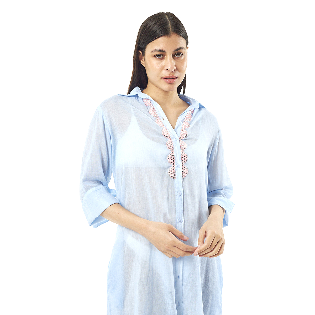 Verde Γυναικεία Πουκαμίσα 53-0025 Cotton Ινδίας Ανοιχτό Μπλέ