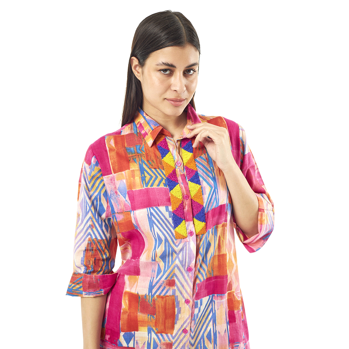 Verde Γυναικεία Πουκαμίσα 53-0027 Cotton Ινδίας Πολύχρωμο