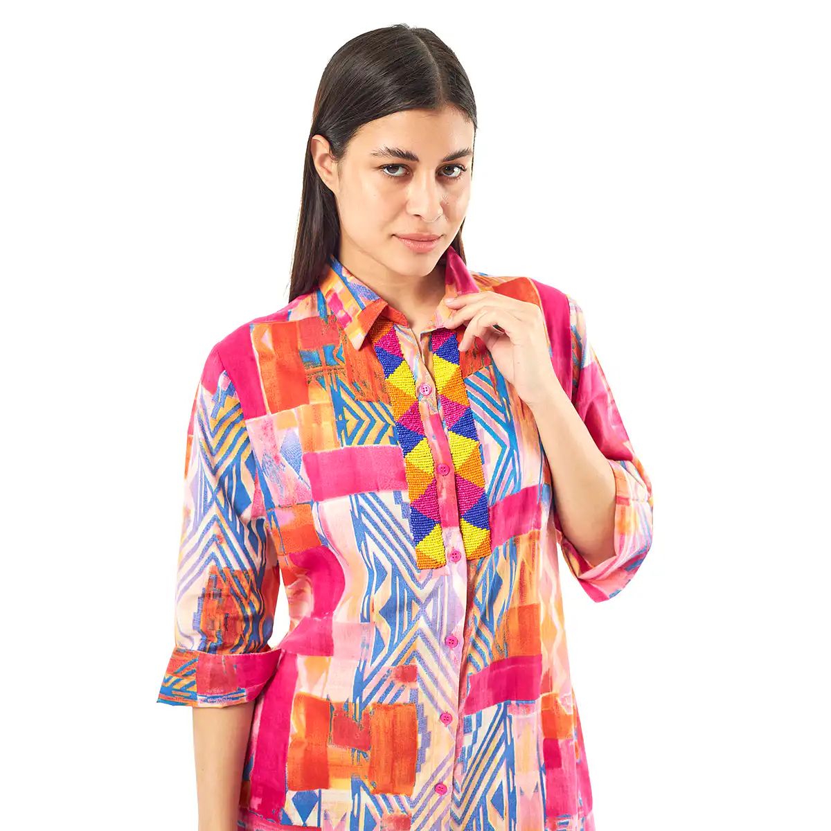 Verde Γυναικεία Πουκαμίσα 53-0027 Cotton Ινδίας Πολύχρωμο