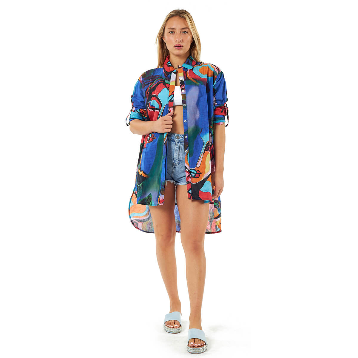 Verde Γυναικεία Πουκαμίσα 53-0034 Βαμβακερή Μπλε