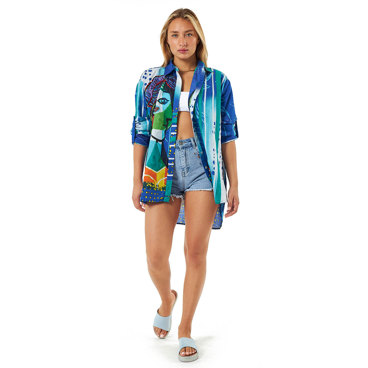 Verde Γυναικεία Πουκαμίσα 53-0036 Βαμβακερή Μπλε