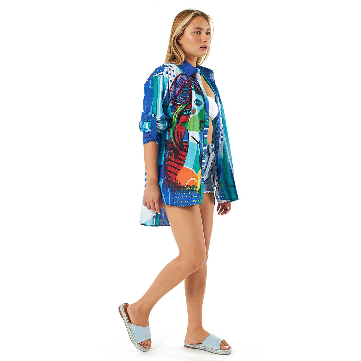 Verde Γυναικεία Πουκαμίσα 53-0036 Βαμβακερή Μπλε