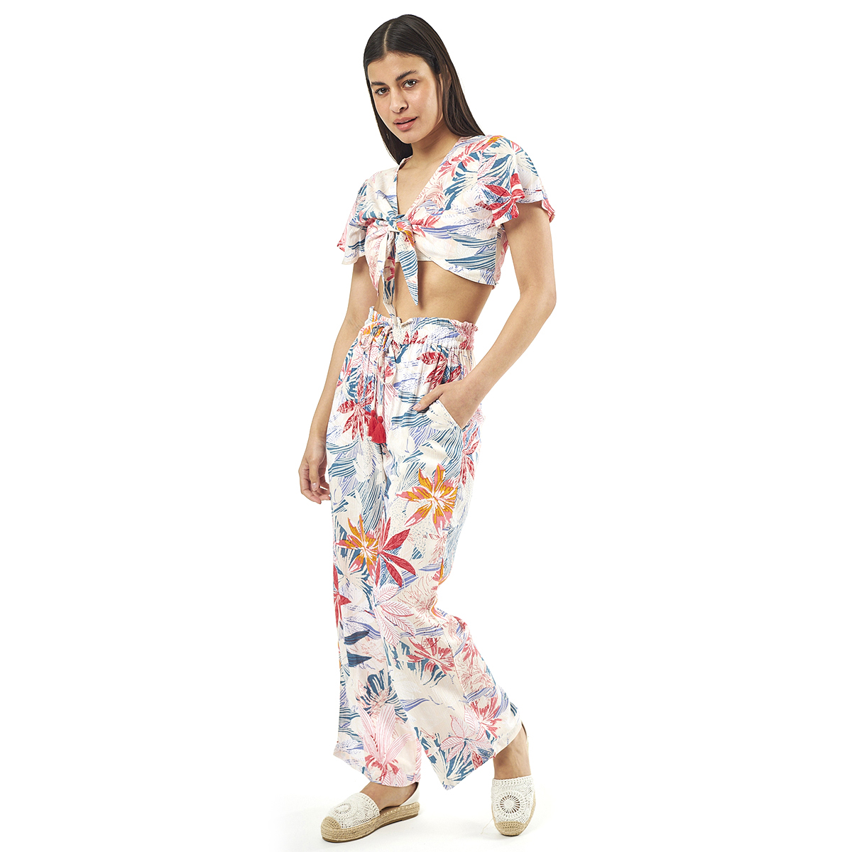 Σέτ Παντελόνι-Κροπ Τοπ 55-0006 Ρεγιόν Ινδίας Άσπρο