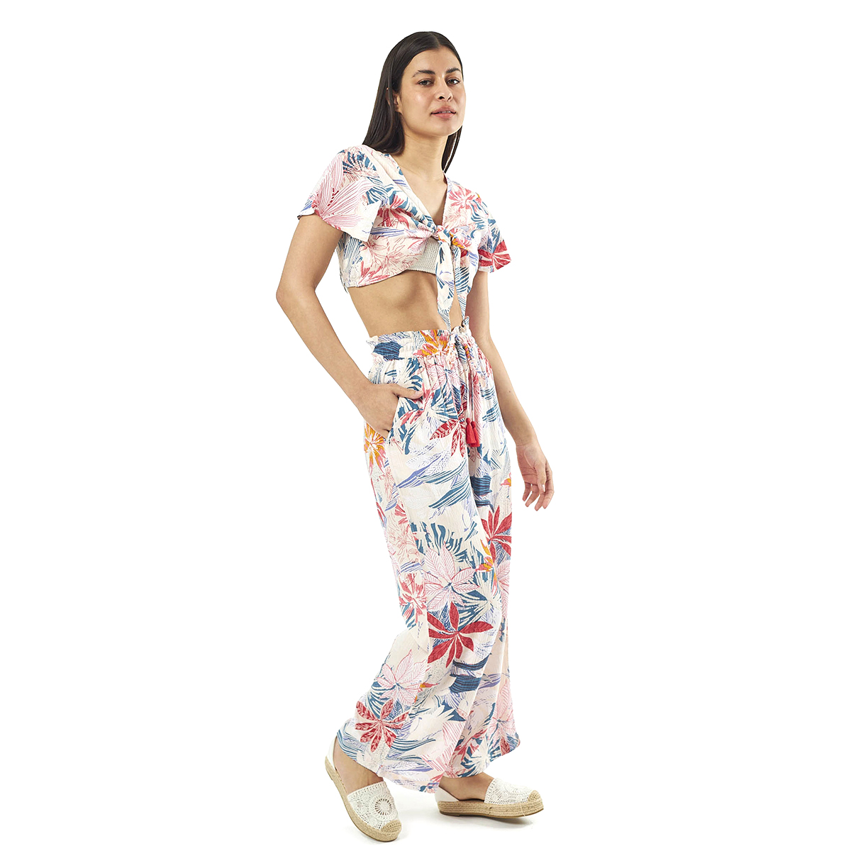 Σέτ Παντελόνι-Κροπ Τοπ 55-0006 Ρεγιόν Ινδίας Άσπρο