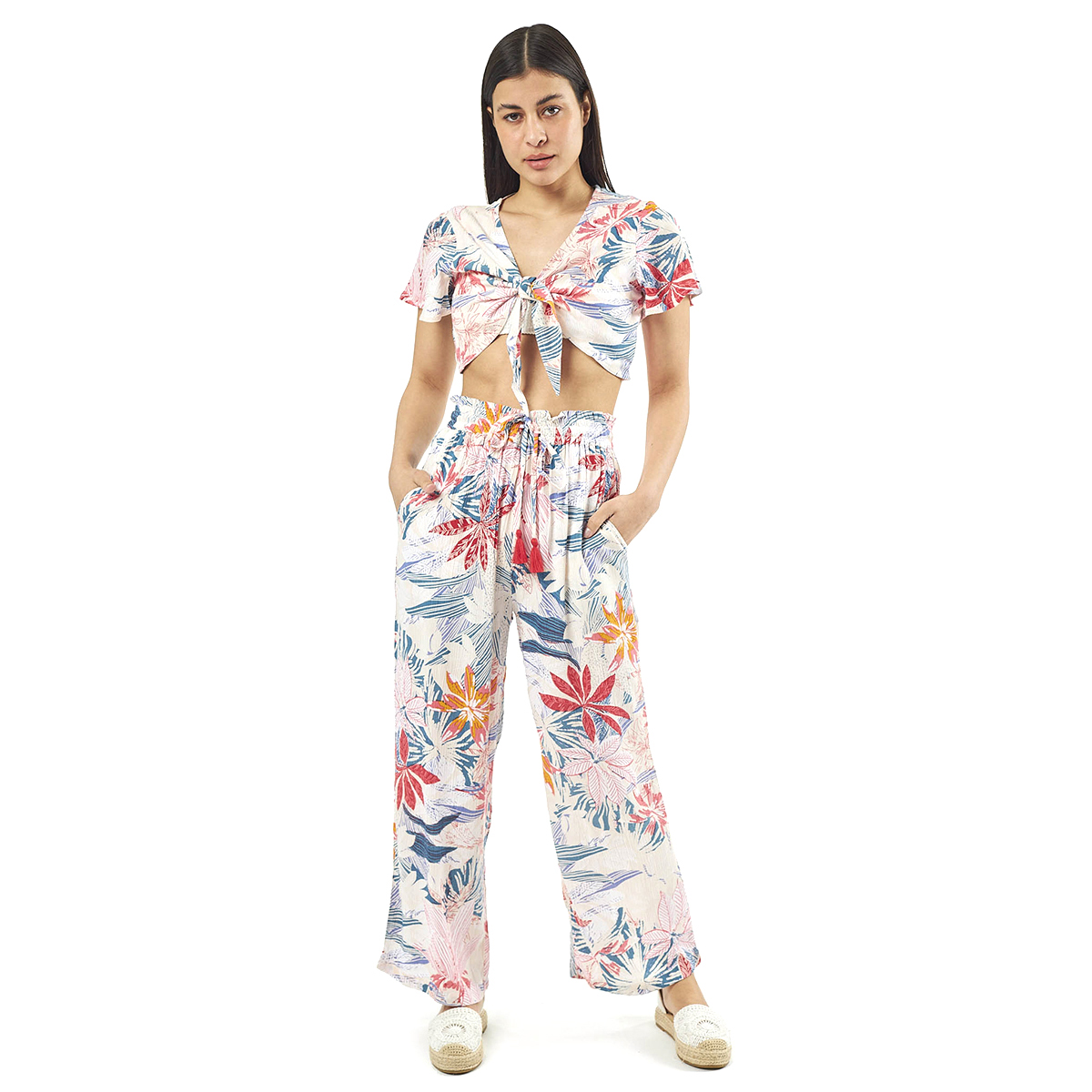 Σέτ Παντελόνι-Κροπ Τοπ 55-0006 Ρεγιόν Ινδίας Άσπρο