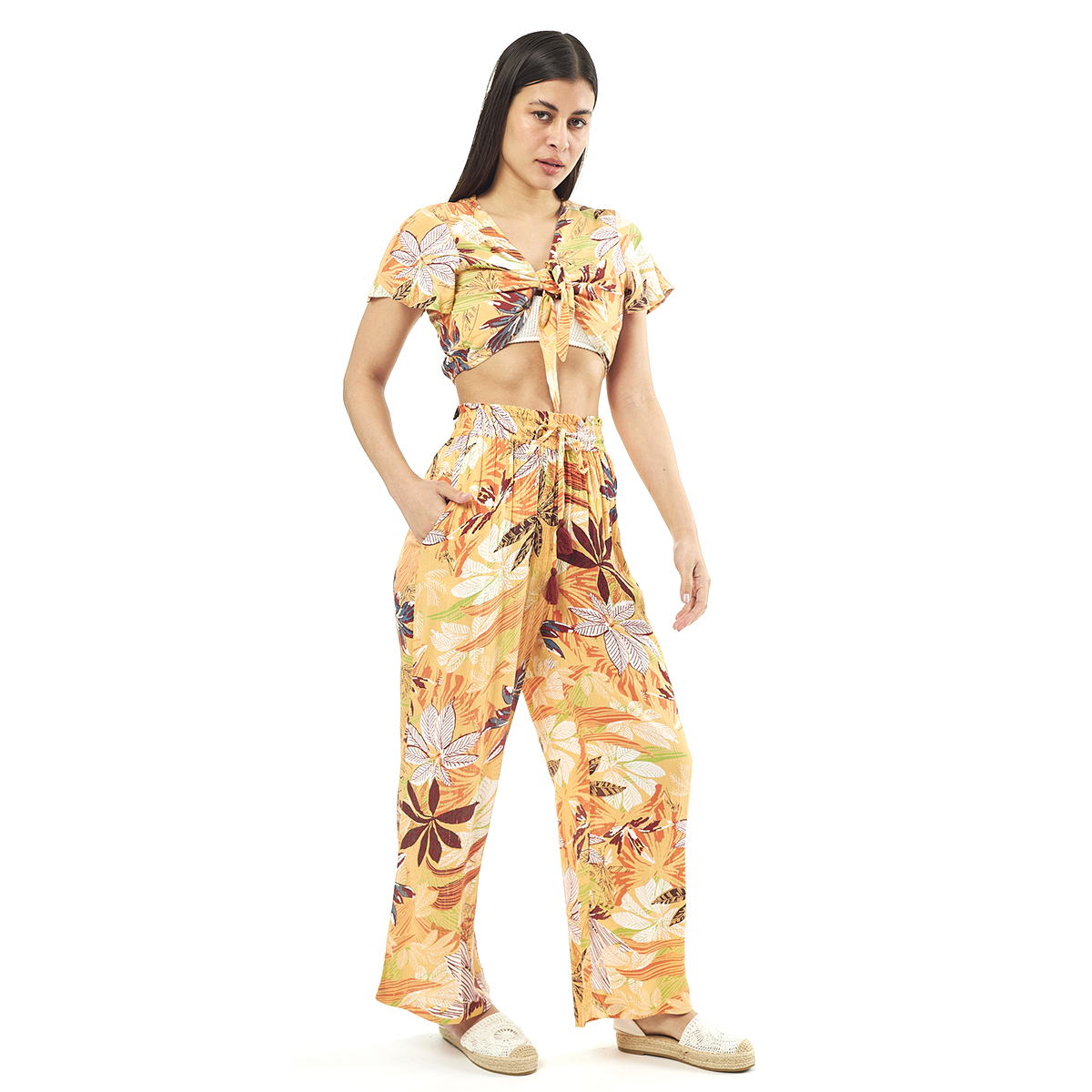 Σέτ Παντελόνι-Κροπ Τοπ 55-0006 Ρεγιόν Ινδίας Πορτοκαλί