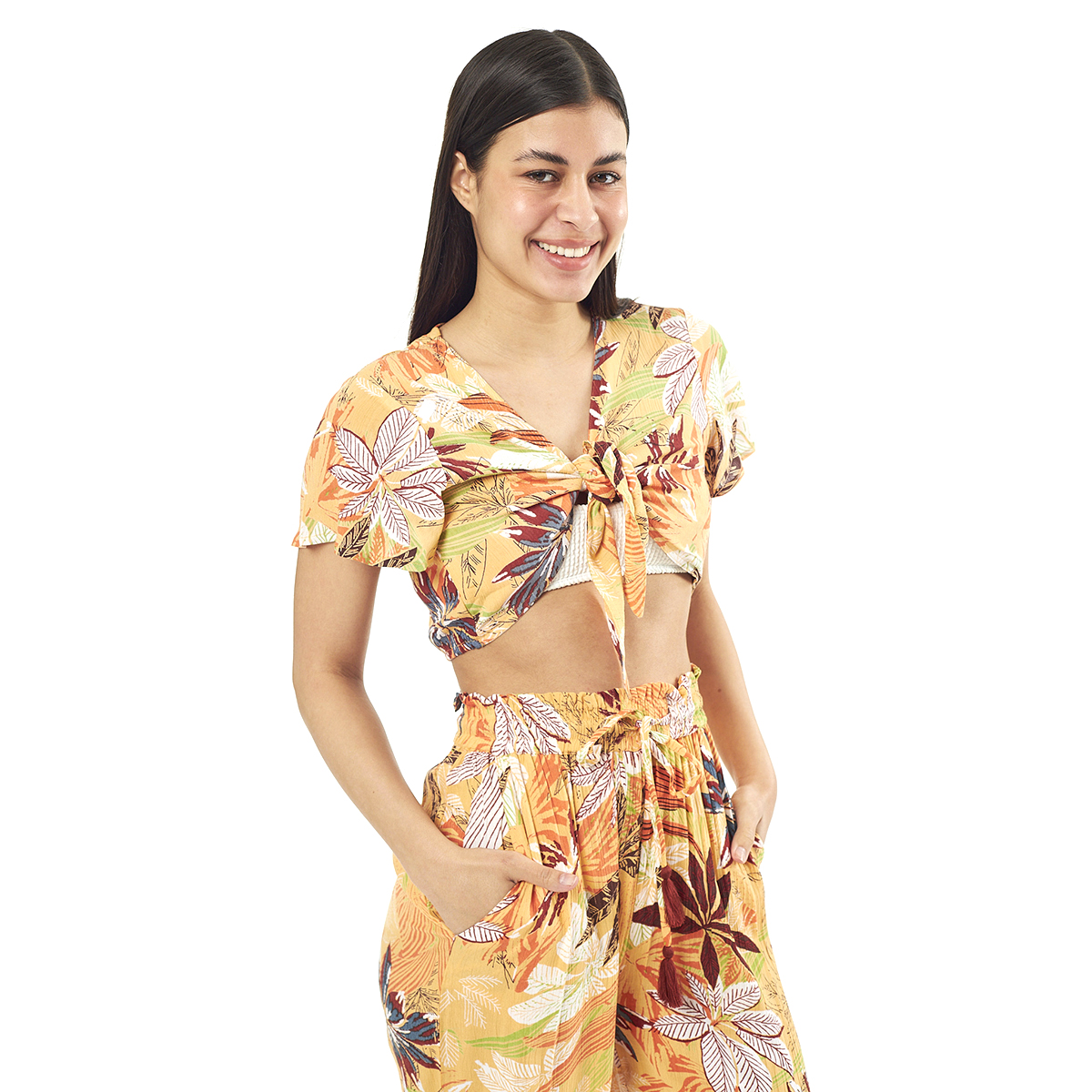 Σέτ Παντελόνι-Κροπ Τοπ 55-0006 Ρεγιόν Ινδίας Πορτοκαλί