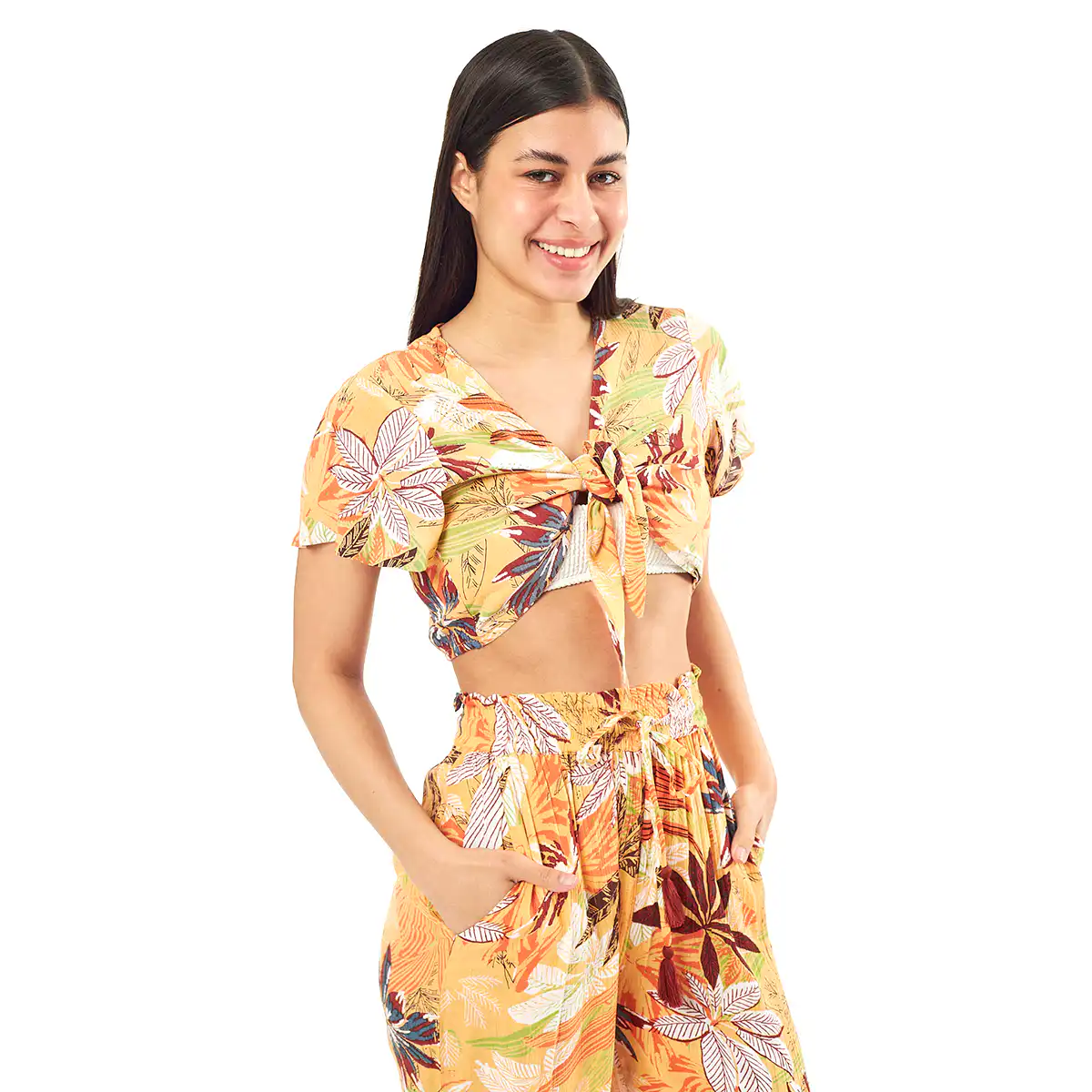 Σέτ Παντελόνι-Κροπ Τοπ 55-0006 Ρεγιόν Ινδίας Πορτοκαλί