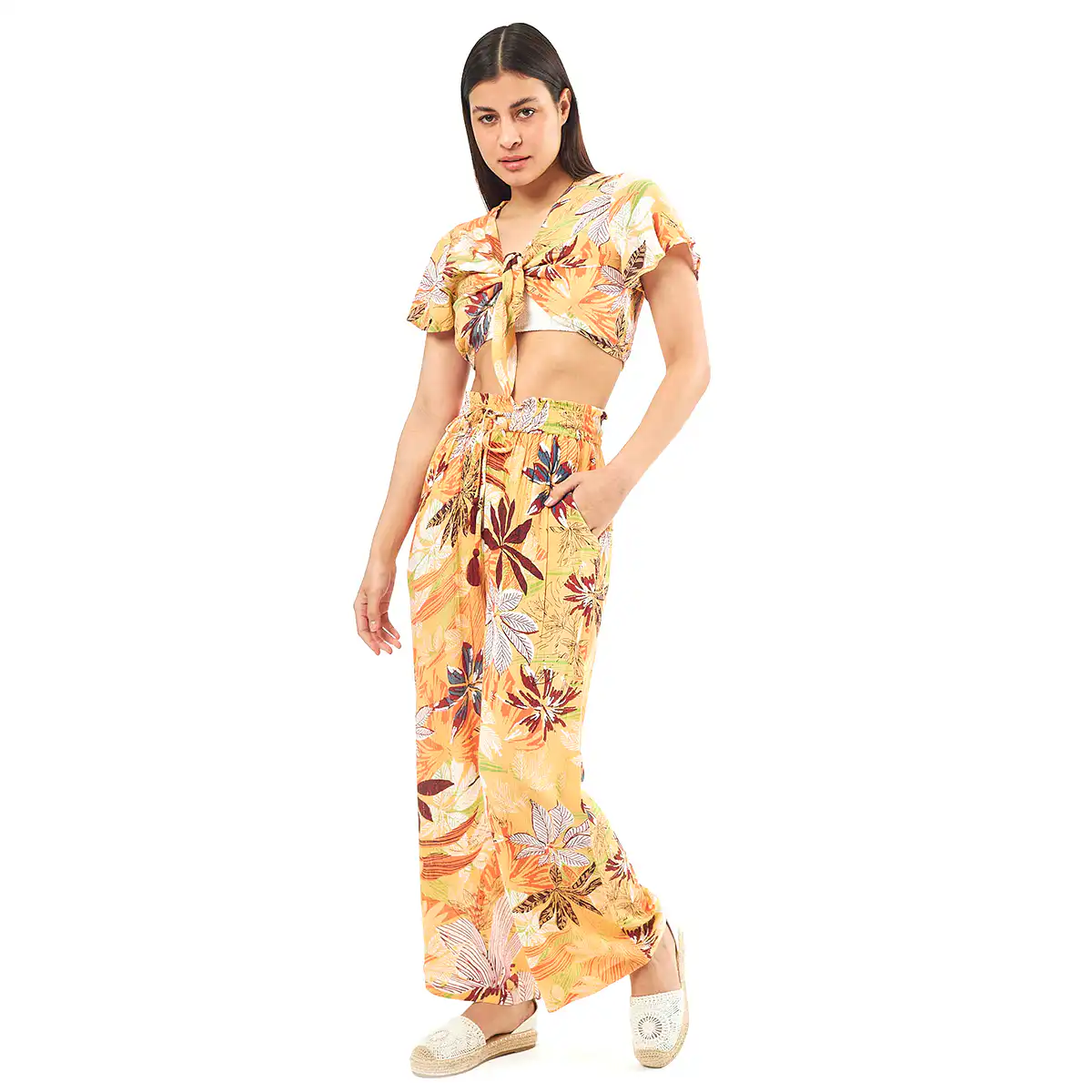 Σέτ Παντελόνι-Κροπ Τοπ 55-0006 Ρεγιόν Ινδίας Πορτοκαλί