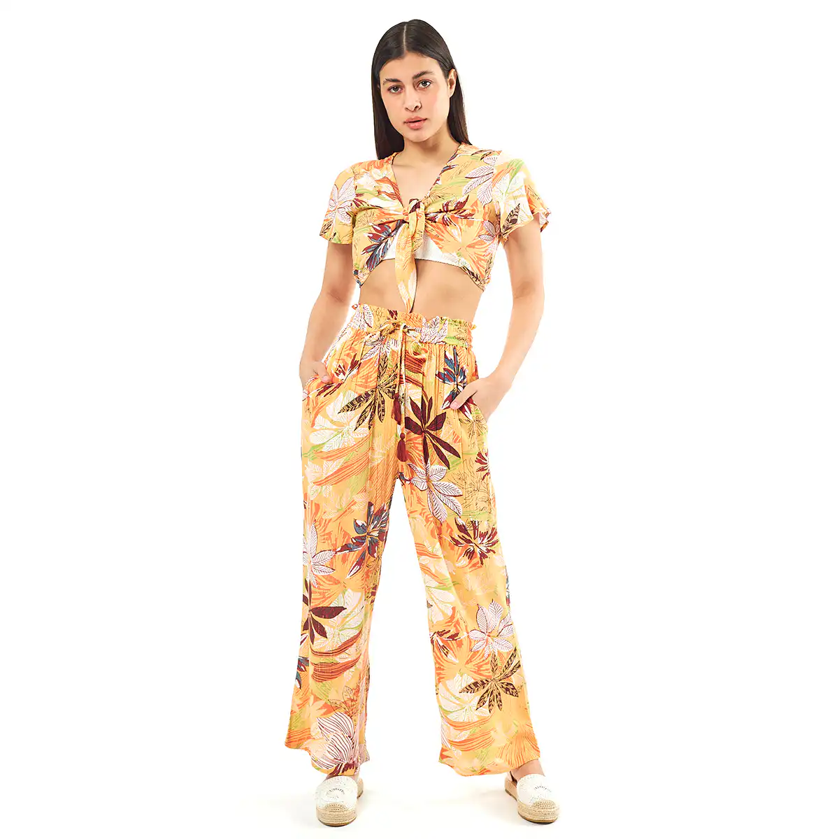Σέτ Παντελόνι-Κροπ Τοπ 55-0006 Ρεγιόν Ινδίας Πορτοκαλί