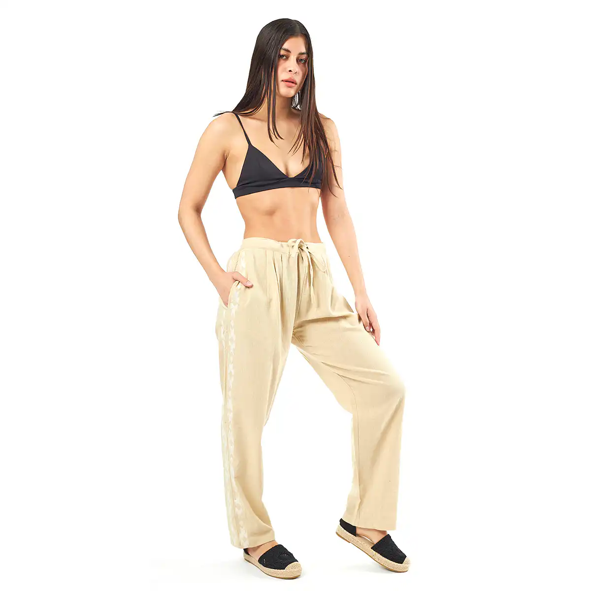 Verde Γυναικείο Παντελόνι 55-0007 Cotton Ινδίας Μπέζ