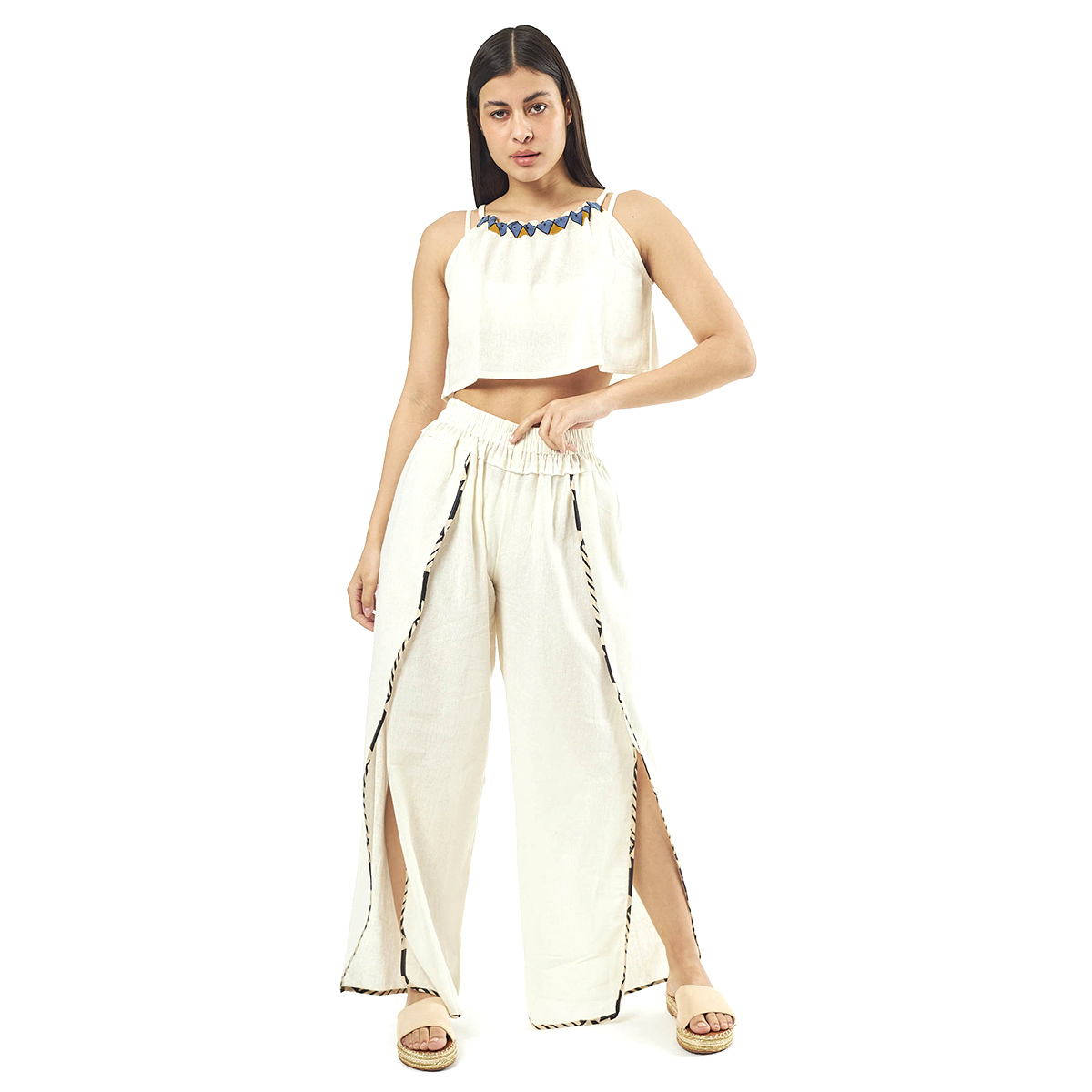 Σέτ Παντελόνι-Verde Γυναικεία Μπλούζα 55-0008 Cotton Ινδίας Άσπρο