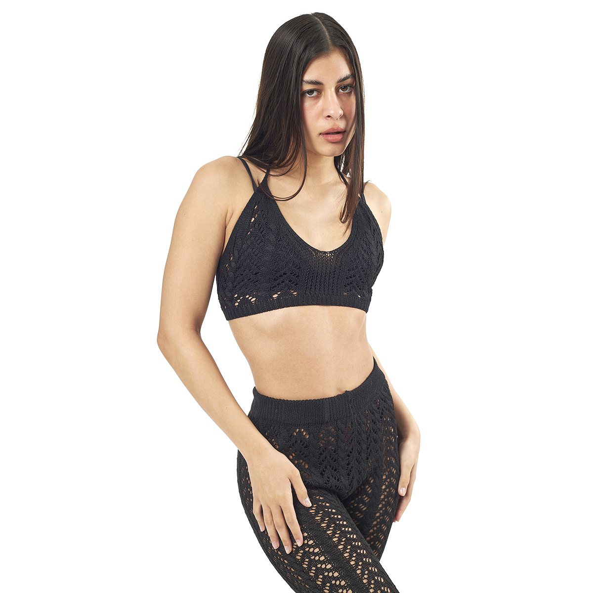 Verde Γυναικείο Σέτ Παντελόνι-Κροπ Τοπ 55-0012 ΠΟΛΥΕΣ Ινδίας Μαύρο