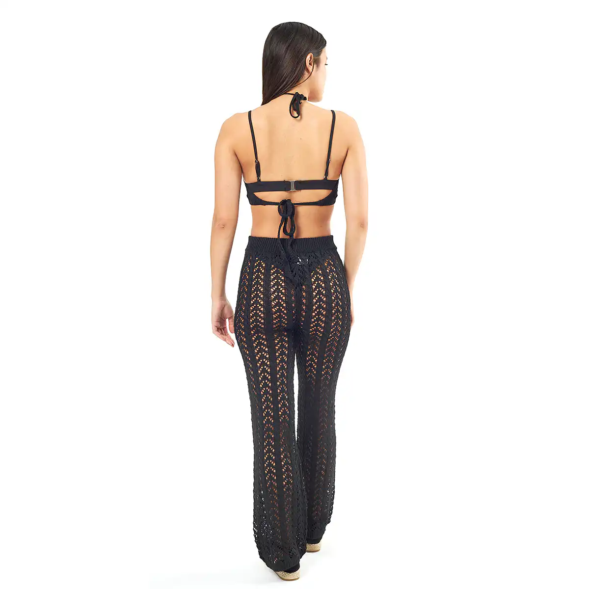 Verde Γυναικείο Σέτ Παντελόνι-Κροπ Τοπ 55-0012 ΠΟΛΥΕΣ Ινδίας Μαύρο