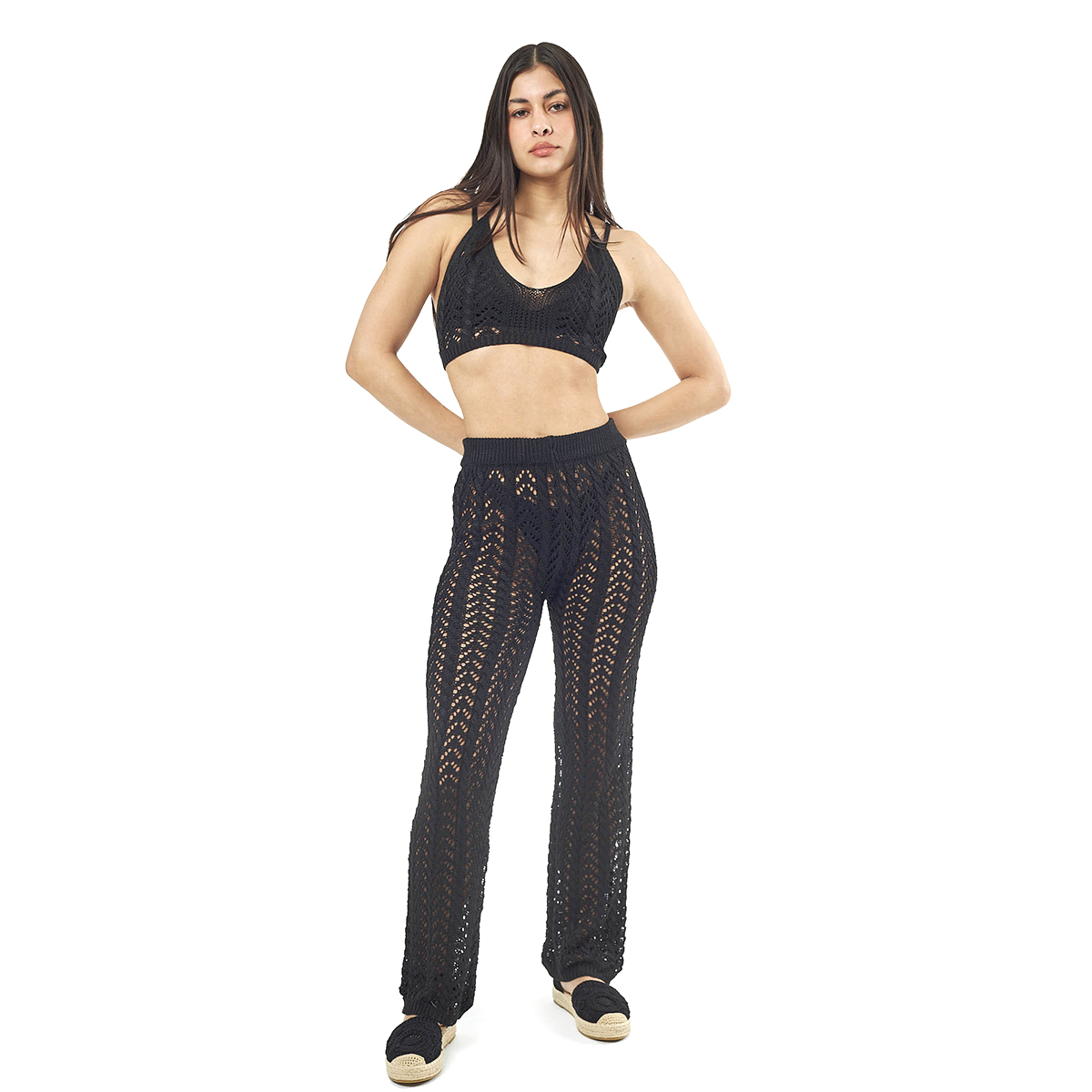 Verde Γυναικείο Σέτ Παντελόνι-Κροπ Τοπ 55-0012 ΠΟΛΥΕΣ Ινδίας Μαύρο