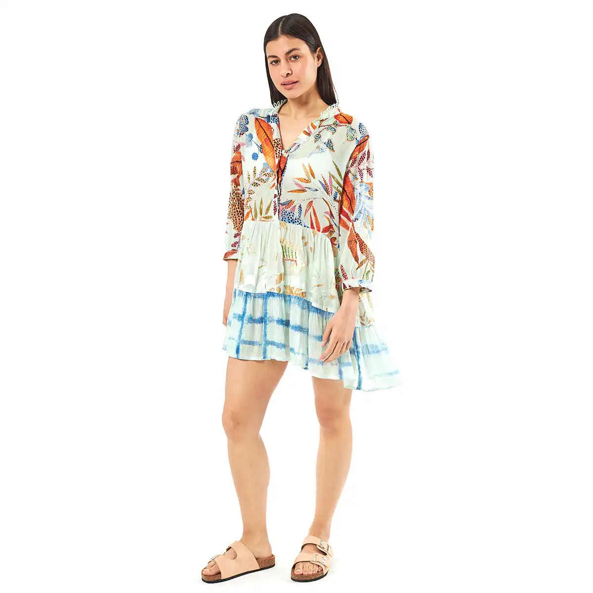 Verde Γυναικεία Τουνίκ 56-0054 Cotton Ινδίας Πολύχρωμο