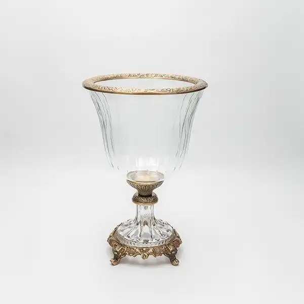 ΦΟΝΤΑΝΙΕΡΑ ΓΥΑΛΙΝΗ ΜΕ ΜΕΤΑΛΛΙΚΑ ΤΕΛΕΙΩΜΑΤΑ ΑΝΤΙΚΕ ΧΡΥΣΟ-ΔΙΑΦΑΝΕΣ ΓΥΑΛΙ 19x19x27cm