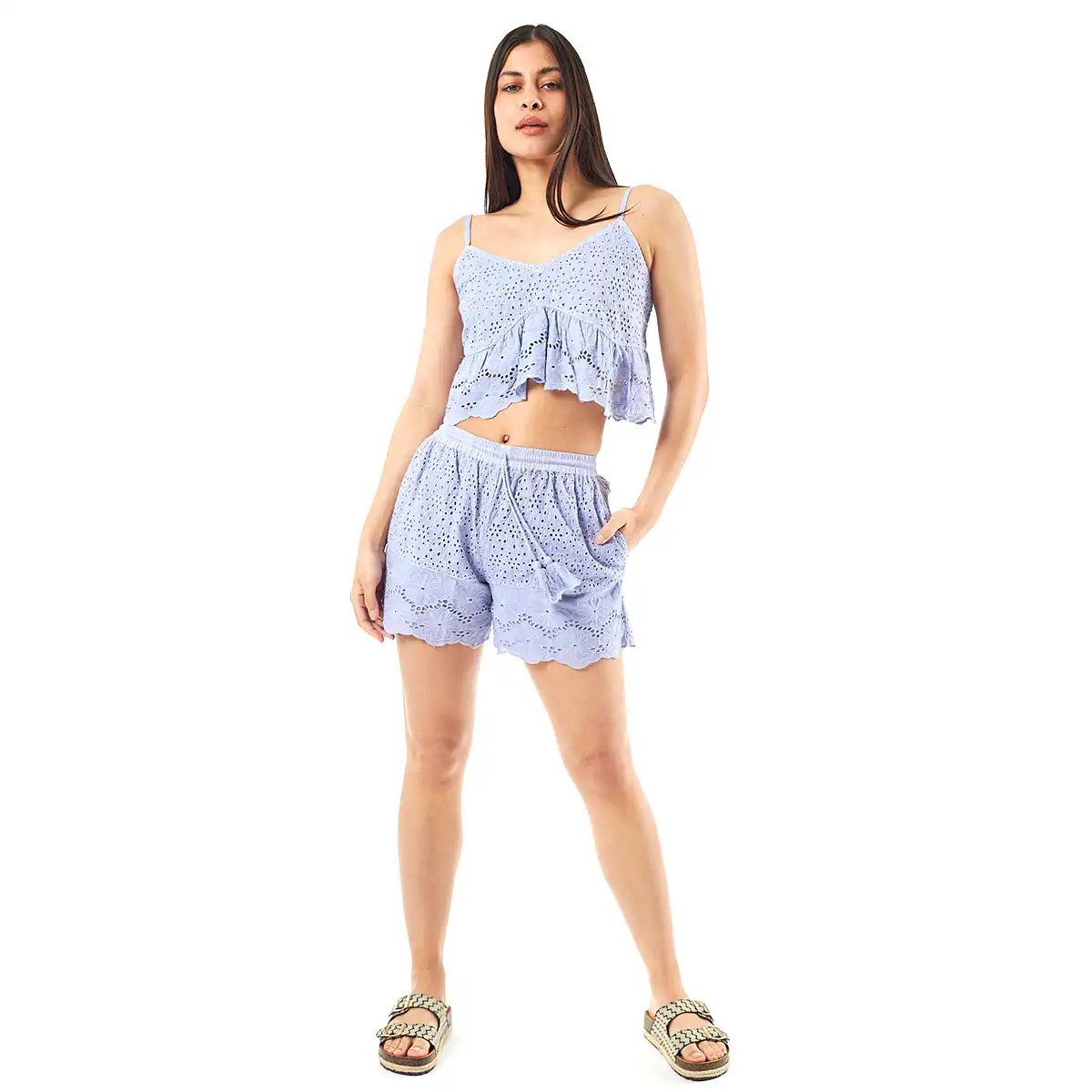 Σέτ Verde Γυναικείο Σόρτς-Κροπ Τοπ 57-0003 Cotton Ινδίας Μπλέ