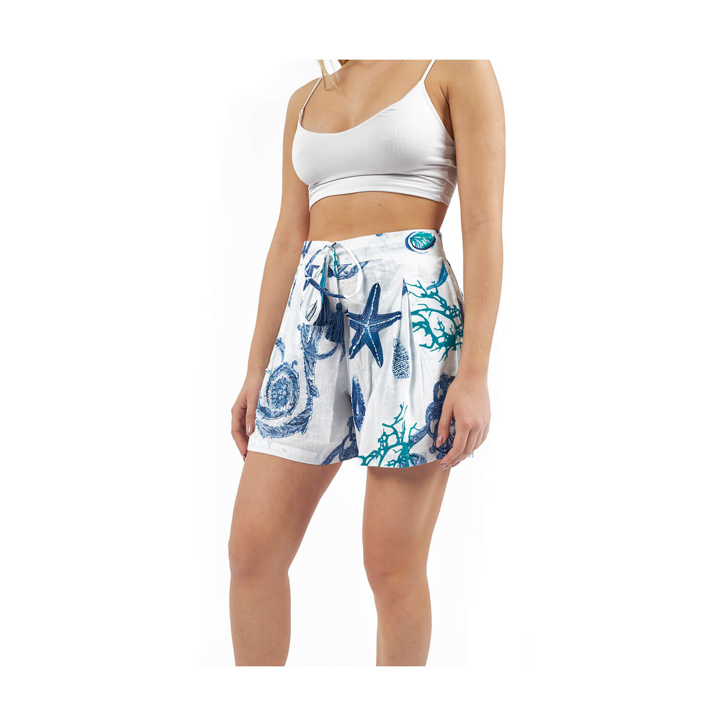 Verde Γυναικεία Σορτς 57-8 Βαμβακερό ΆσπροΜπλε