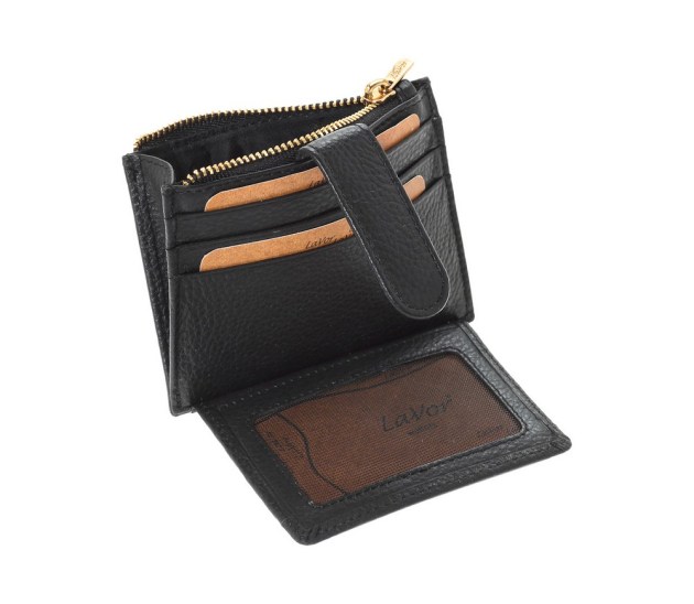 Δερμάτινη Καρτοθήκη Lavor με φερμουάρ 1-5952 μαύρη