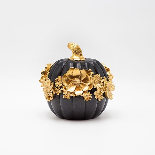 ΔΙΑΚΟΣΜΗΤΙΚΗ ΚΟΛΟΚΥΘΑ ΜΕ ΛΟΥΛΟΥΔΙΑ ΠΟΛΥΡΕΖΙΝ ΜΑΥΡΟ-ΧΡΥΣΟ 14.8×14.4×14.2cm