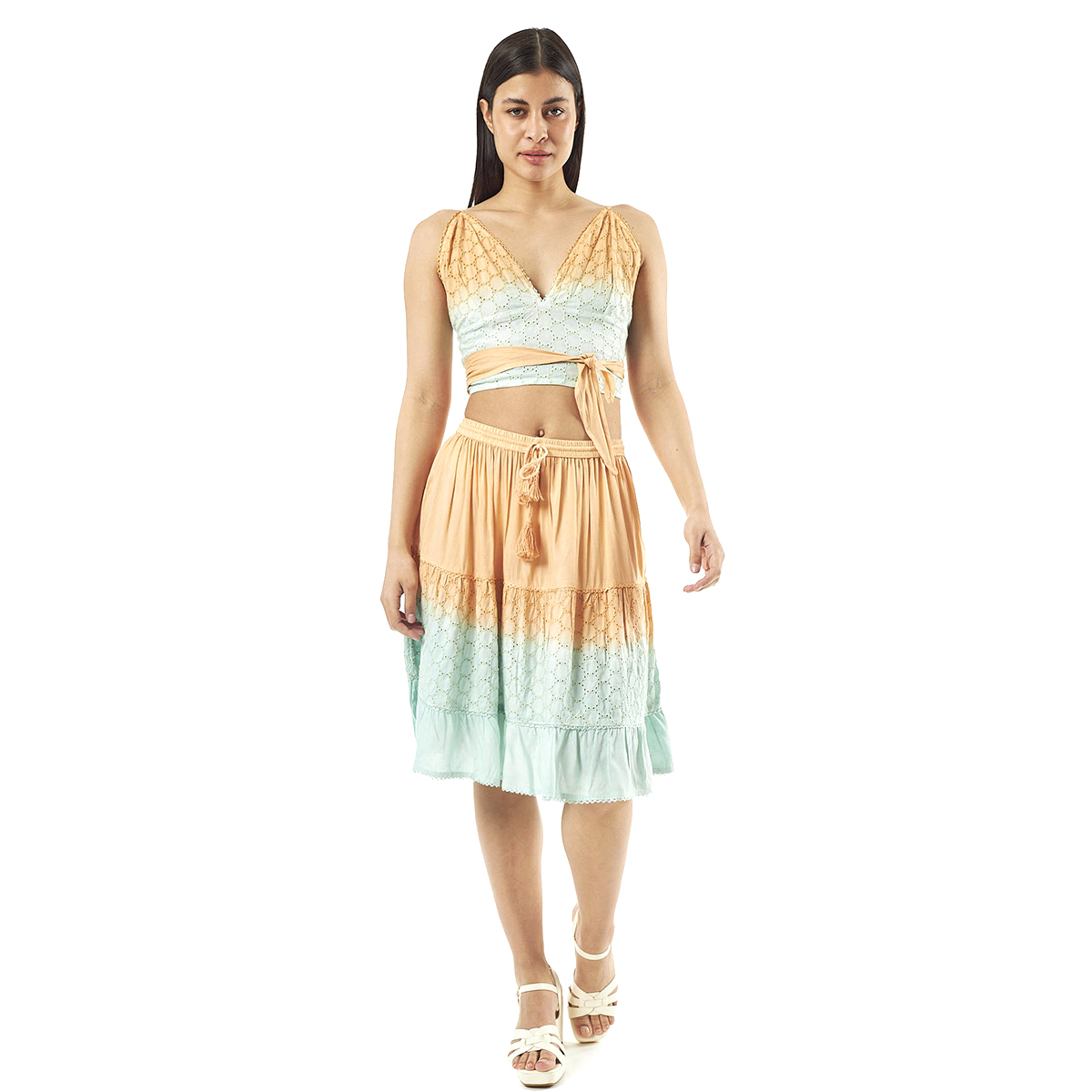 Verde Γυναικείο Σετ Φουστα-Κροπ Τοπ 62-0001 Ρεγιόν Ινδίας ΑνοιχτόΠράσινο