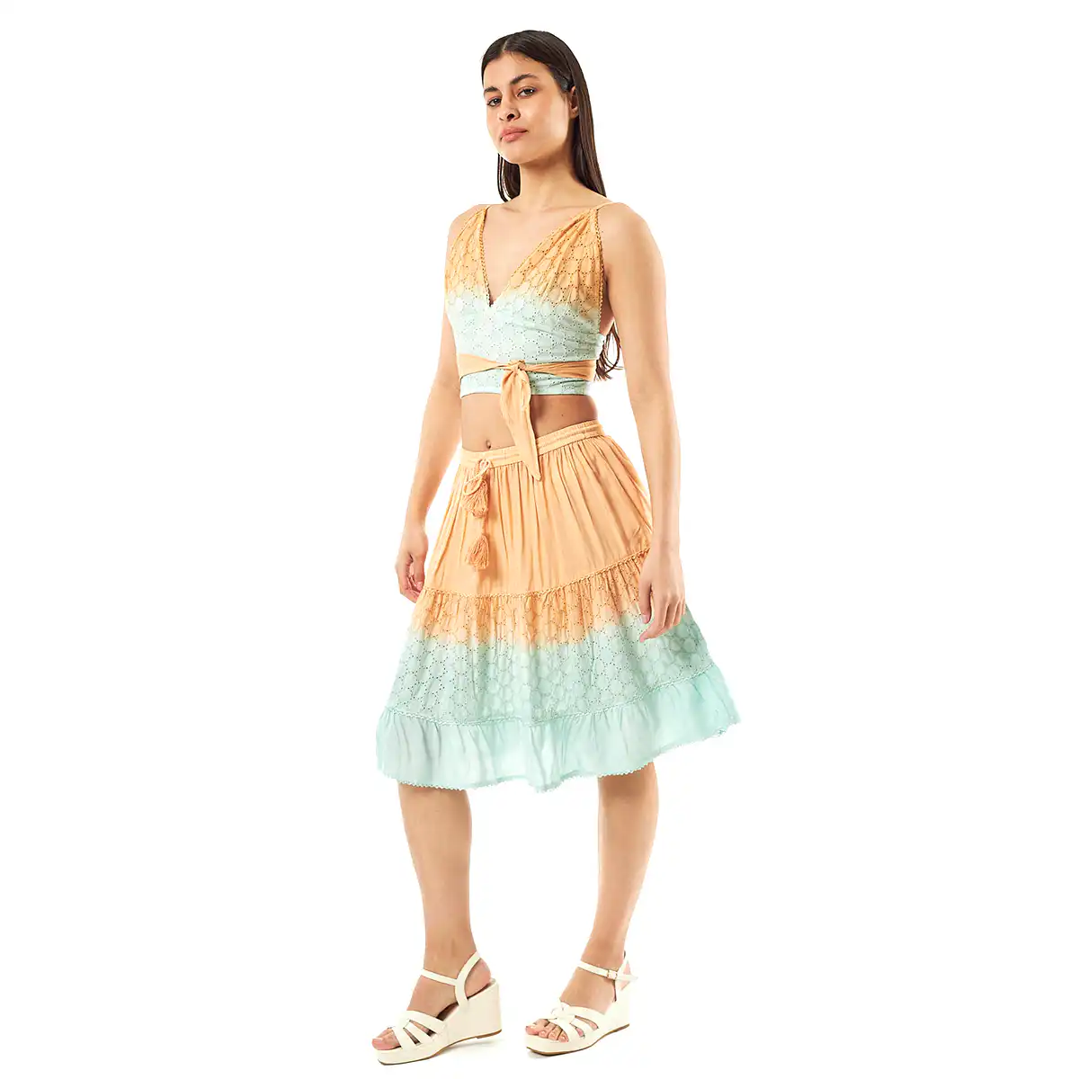 Verde Γυναικείο Σετ Φουστα-Κροπ Τοπ 62-0001 Ρεγιόν Ινδίας ΑνοιχτόΠράσινο