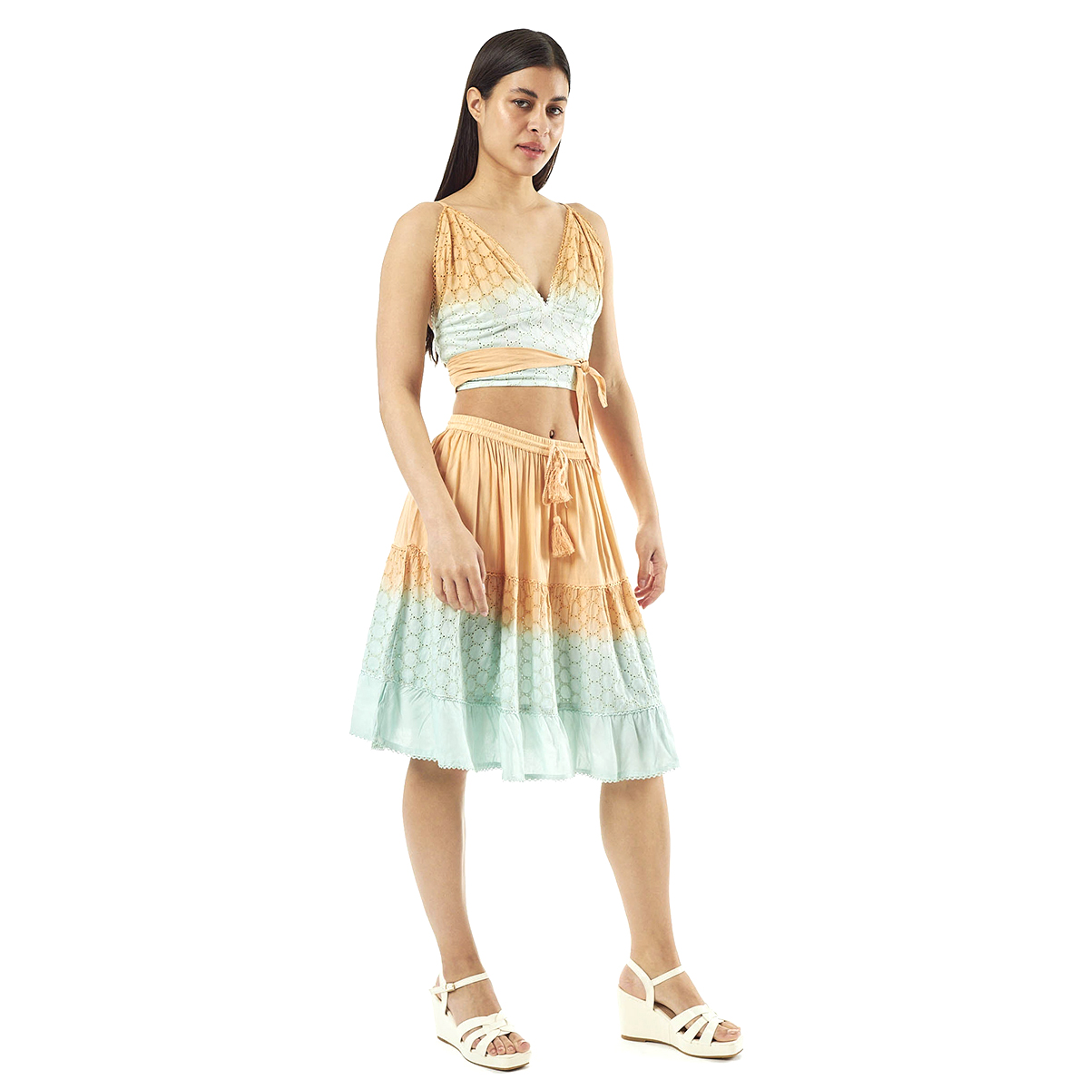 Verde Γυναικείο Σετ Φουστα-Κροπ Τοπ 62-0001 Ρεγιόν Ινδίας ΑνοιχτόΠράσινο