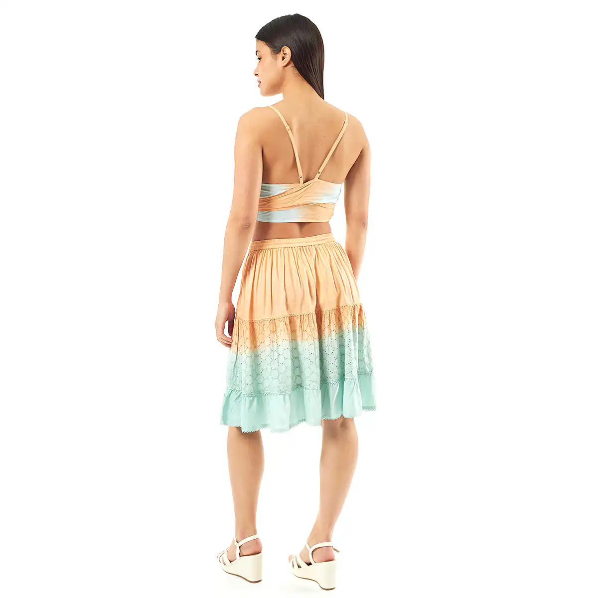 Verde Γυναικείο Σετ Φουστα-Κροπ Τοπ 62-0001 Ρεγιόν Ινδίας ΑνοιχτόΠράσινο