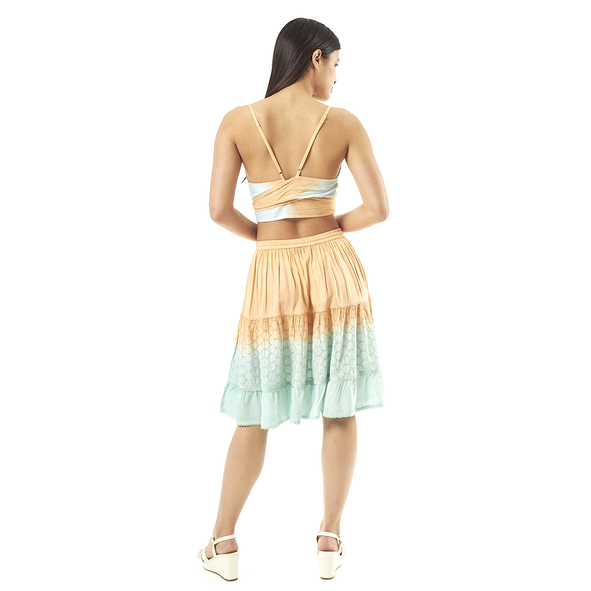 Verde Γυναικείο Σετ Φουστα-Κροπ Τοπ 62-0001 Ρεγιόν Ινδίας ΑνοιχτόΠράσινο