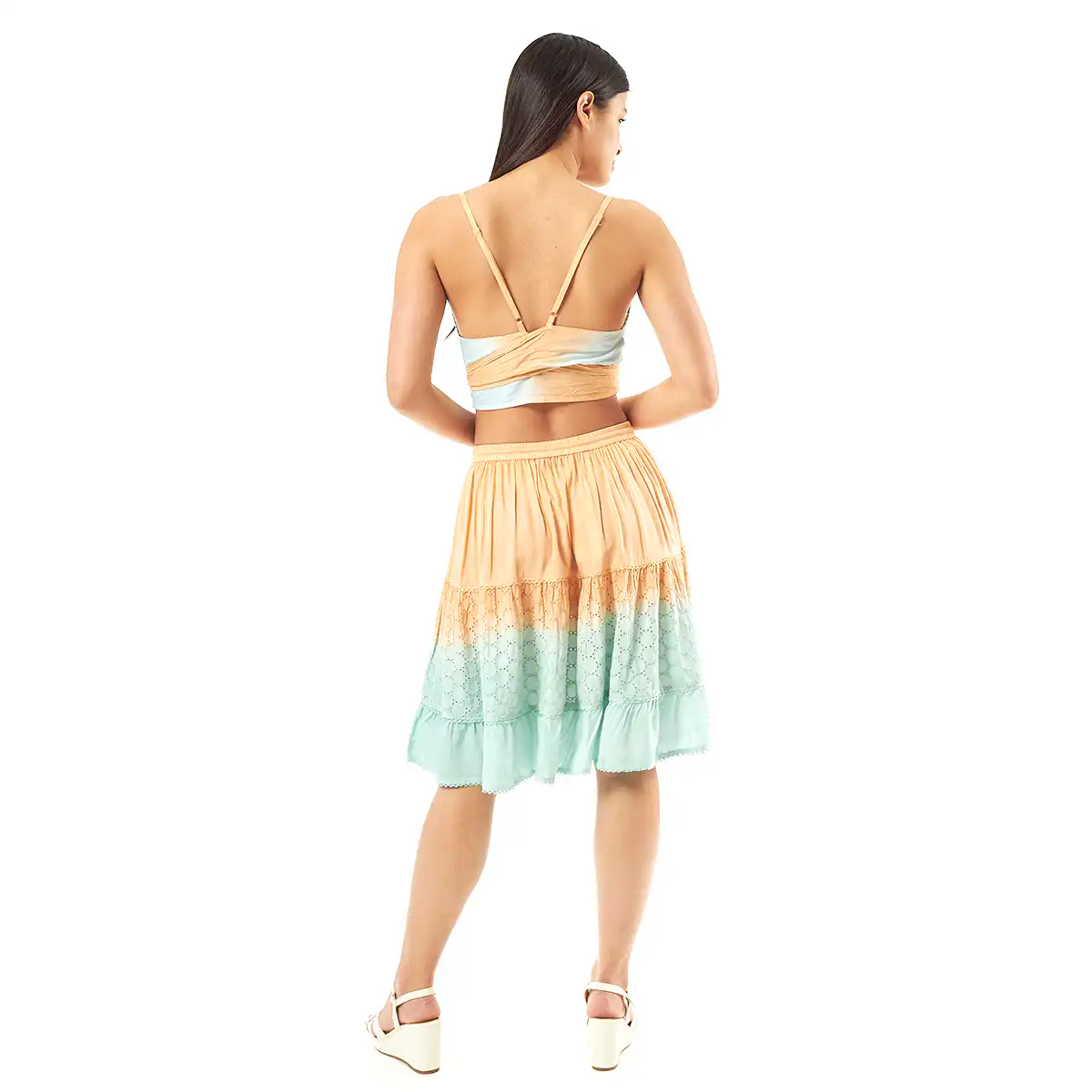 Verde Γυναικείο Σετ Φουστα-Κροπ Τοπ 62-0001 Ρεγιόν Ινδίας ΑνοιχτόΠράσινο