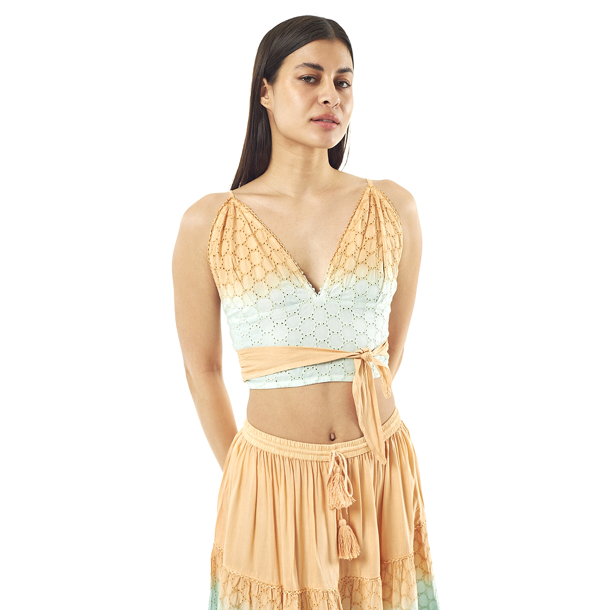 Verde Γυναικείο Σετ Φουστα-Κροπ Τοπ 62-0001 Ρεγιόν Ινδίας ΑνοιχτόΠράσινο