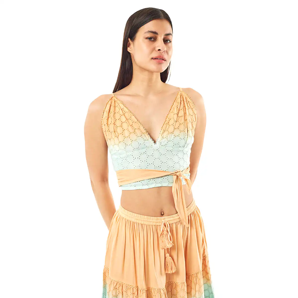Verde Γυναικείο Σετ Φουστα-Κροπ Τοπ 62-0001 Ρεγιόν Ινδίας ΑνοιχτόΠράσινο