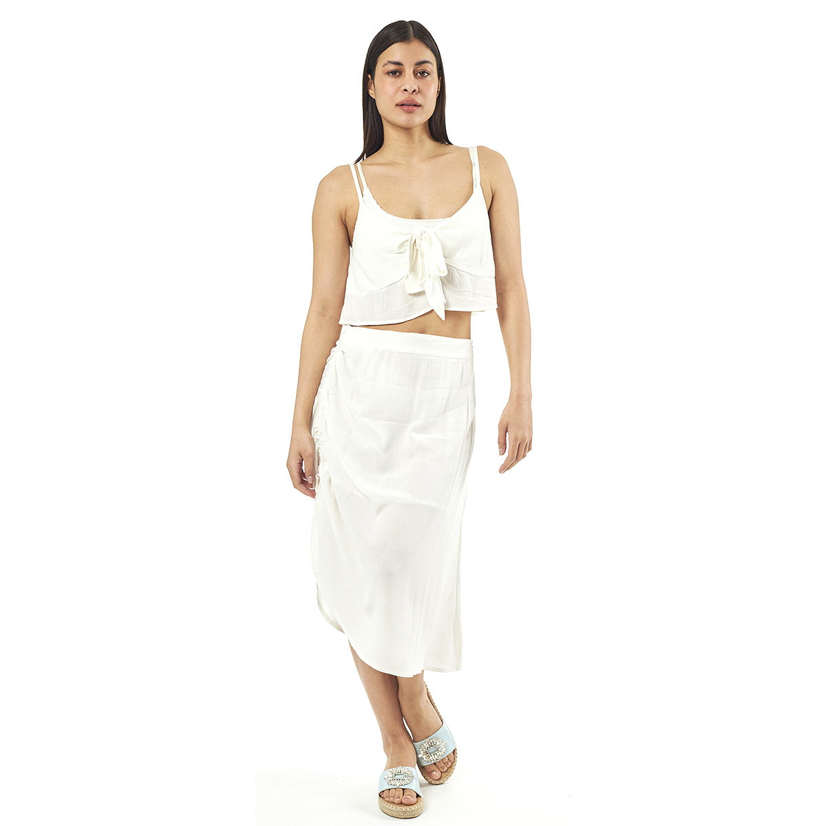 Verde Γυναικείο Σετ Φουστα-Κροπ Τοπ 62-0002 Viscoce Ινδίας Εκρού