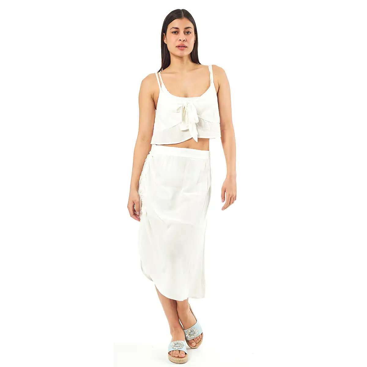 Verde Γυναικείο Σετ Φουστα-Κροπ Τοπ 62-0002 Viscoce Ινδίας Εκρού