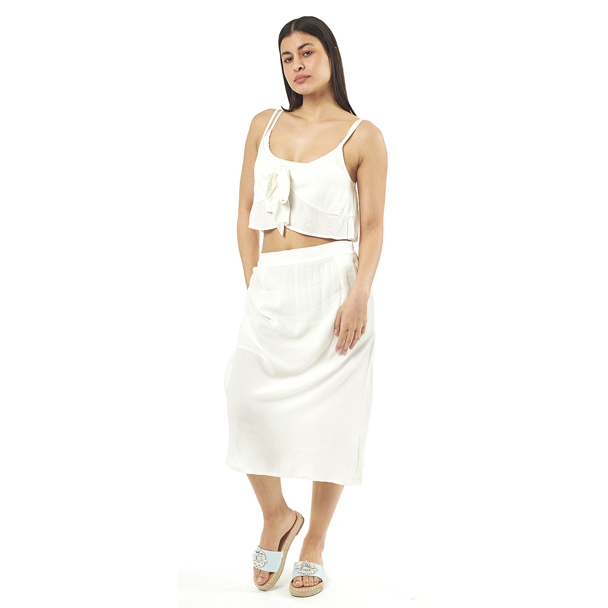 Verde Γυναικείο Σετ Φουστα-Κροπ Τοπ 62-0002 Viscoce Ινδίας Εκρού