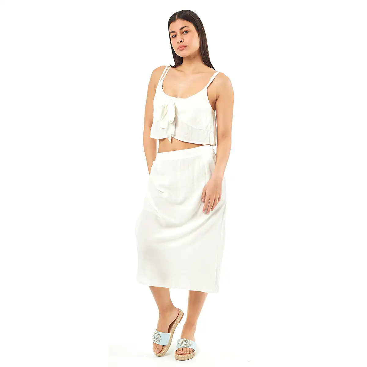 Verde Γυναικείο Σετ Φουστα-Κροπ Τοπ 62-0002 Viscoce Ινδίας Εκρού