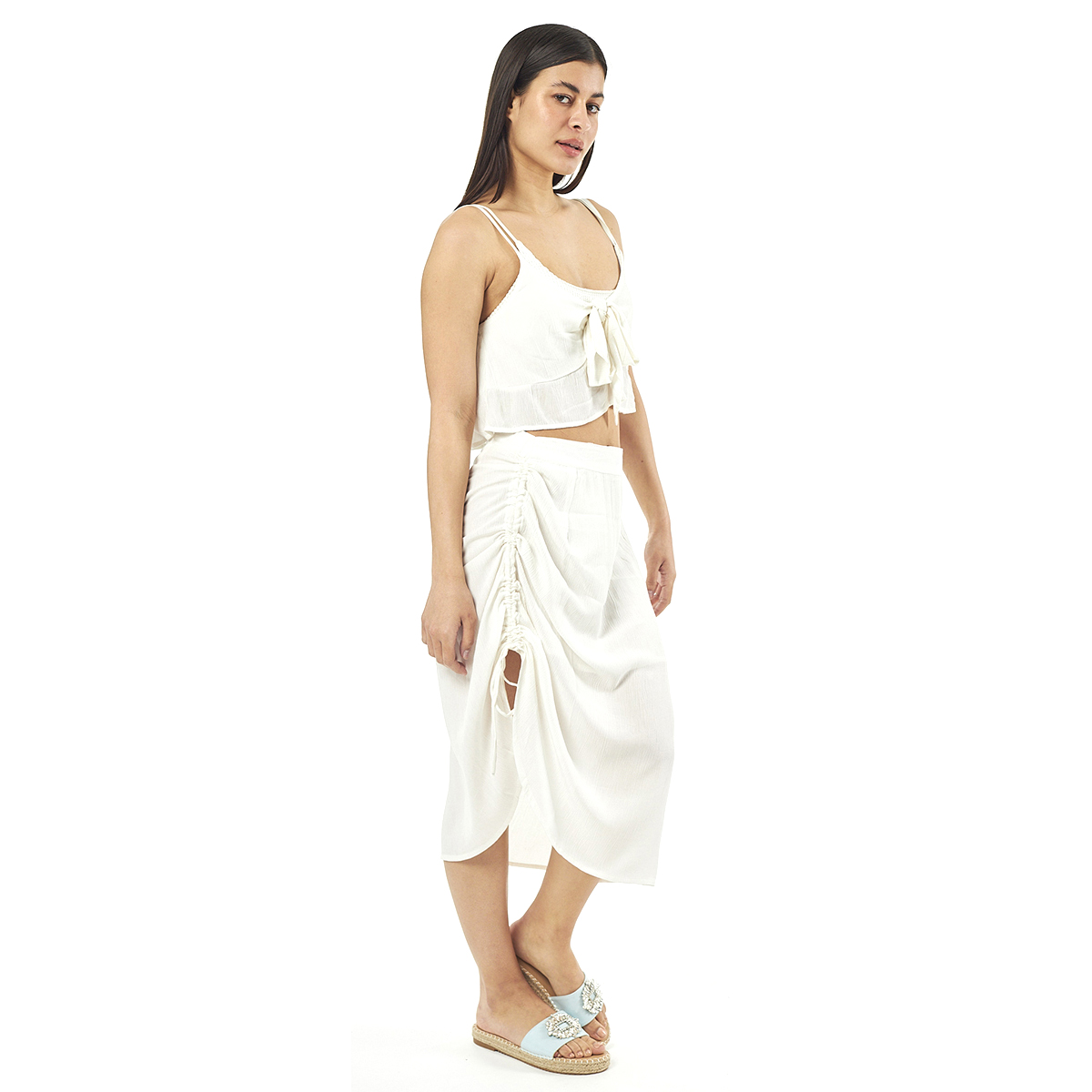 Verde Γυναικείο Σετ Φουστα-Κροπ Τοπ 62-0002 Viscoce Ινδίας Εκρού