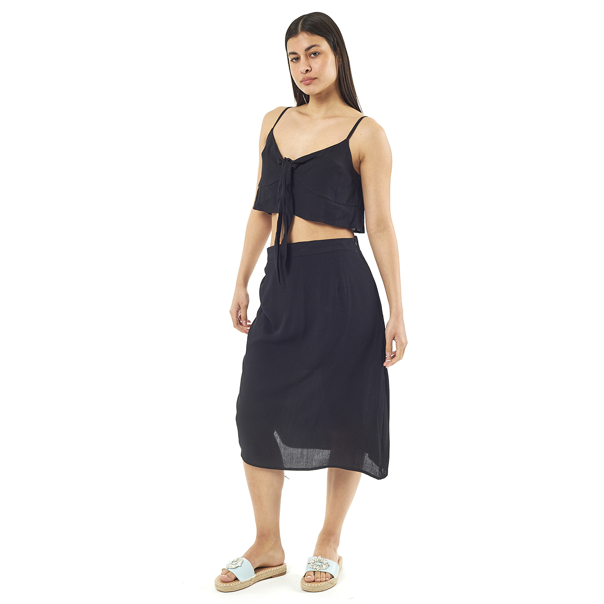 Verde Γυναικείο Σετ Φουστα-Κροπ Τοπ 62-0002 Viscoce Ινδίας Μαύρο