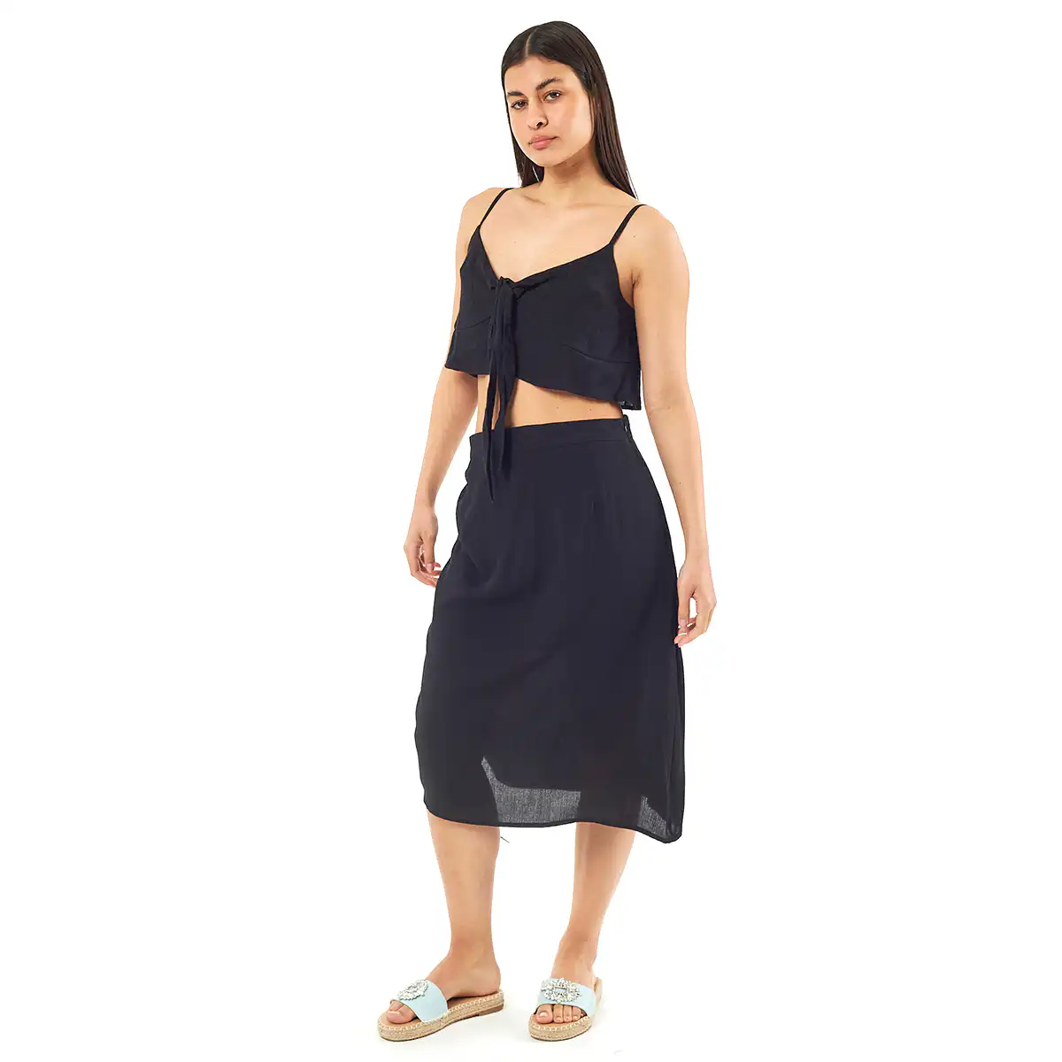 Verde Γυναικείο Σετ Φουστα-Κροπ Τοπ 62-0002 Viscoce Ινδίας Μαύρο