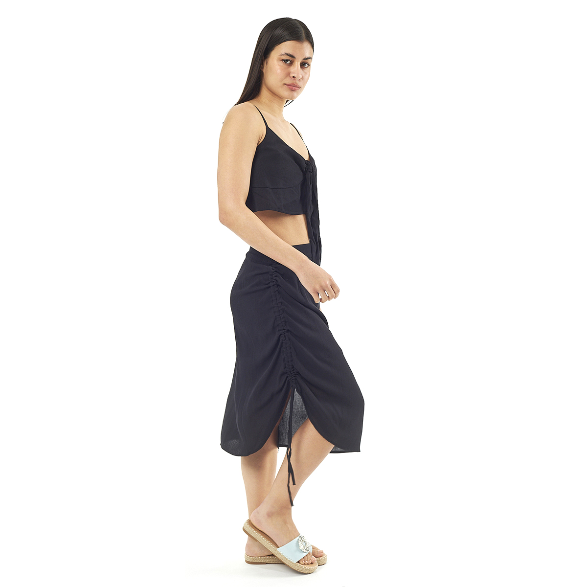 Verde Γυναικείο Σετ Φουστα-Κροπ Τοπ 62-0002 Viscoce Ινδίας Μαύρο