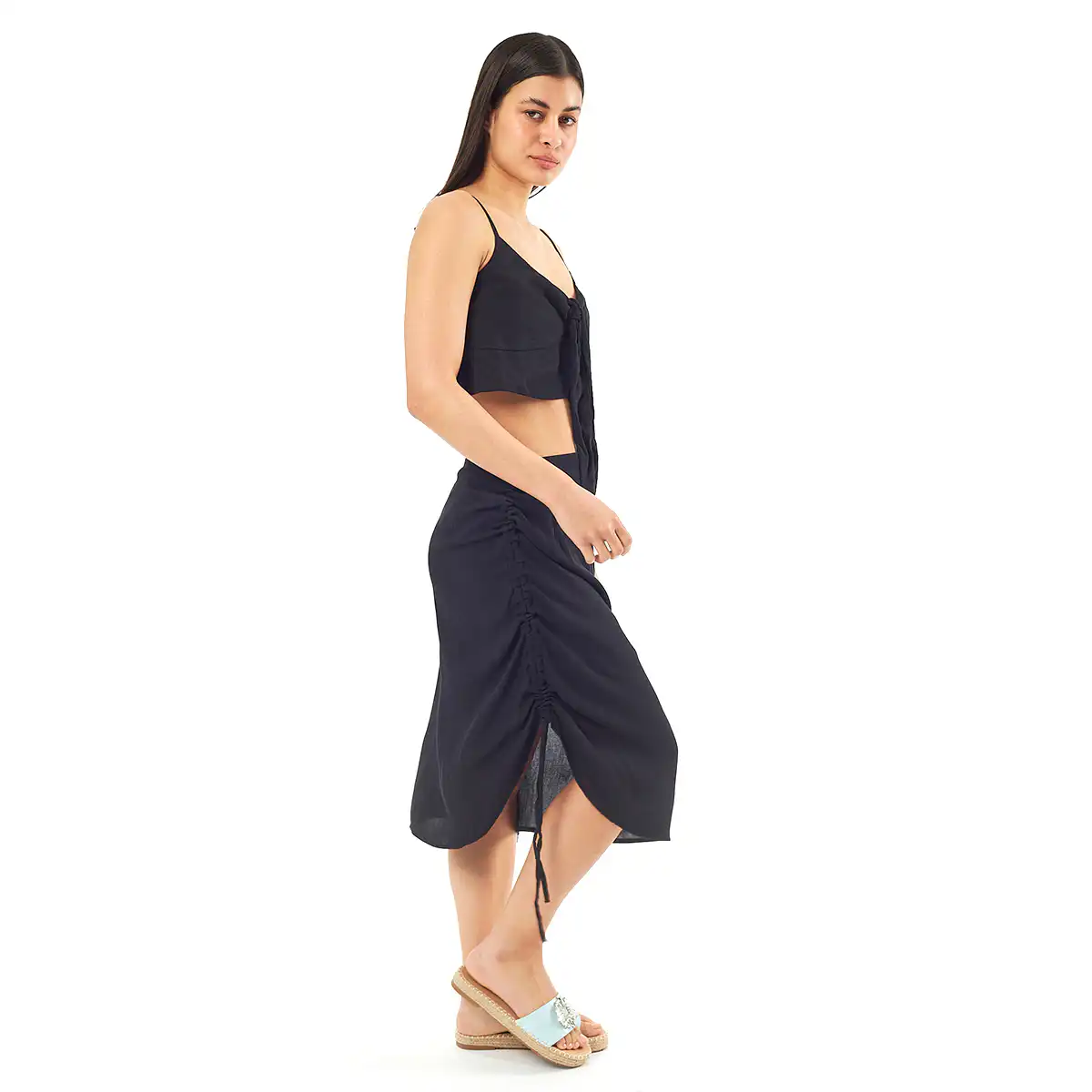 Verde Γυναικείο Σετ Φουστα-Κροπ Τοπ 62-0002 Viscoce Ινδίας Μαύρο