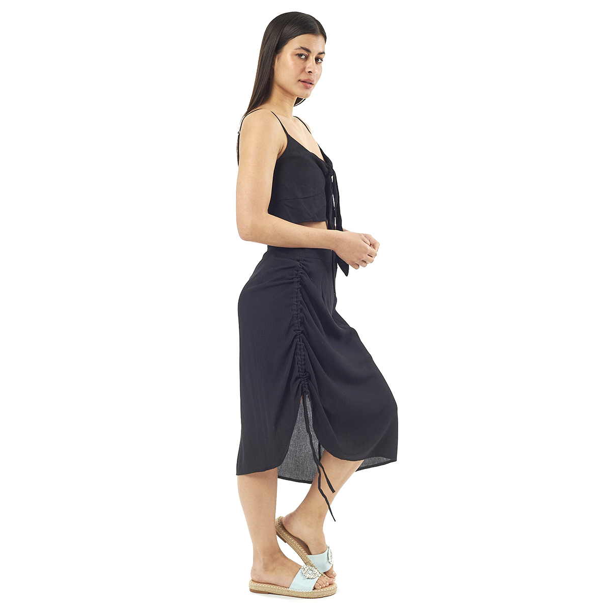 Verde Γυναικείο Σετ Φουστα-Κροπ Τοπ 62-0002 Viscoce Ινδίας Μαύρο