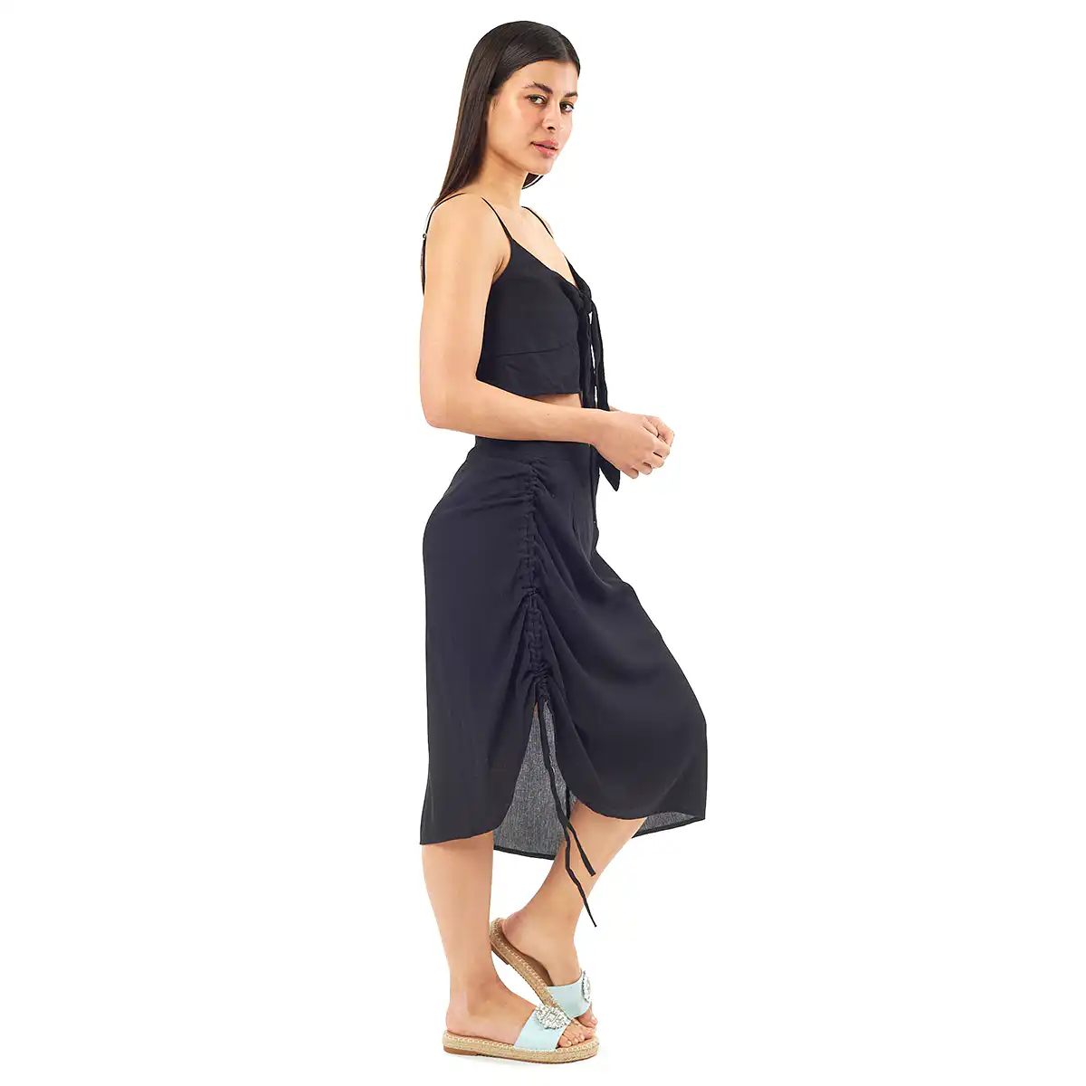 Verde Γυναικείο Σετ Φουστα-Κροπ Τοπ 62-0002 Viscoce Ινδίας Μαύρο