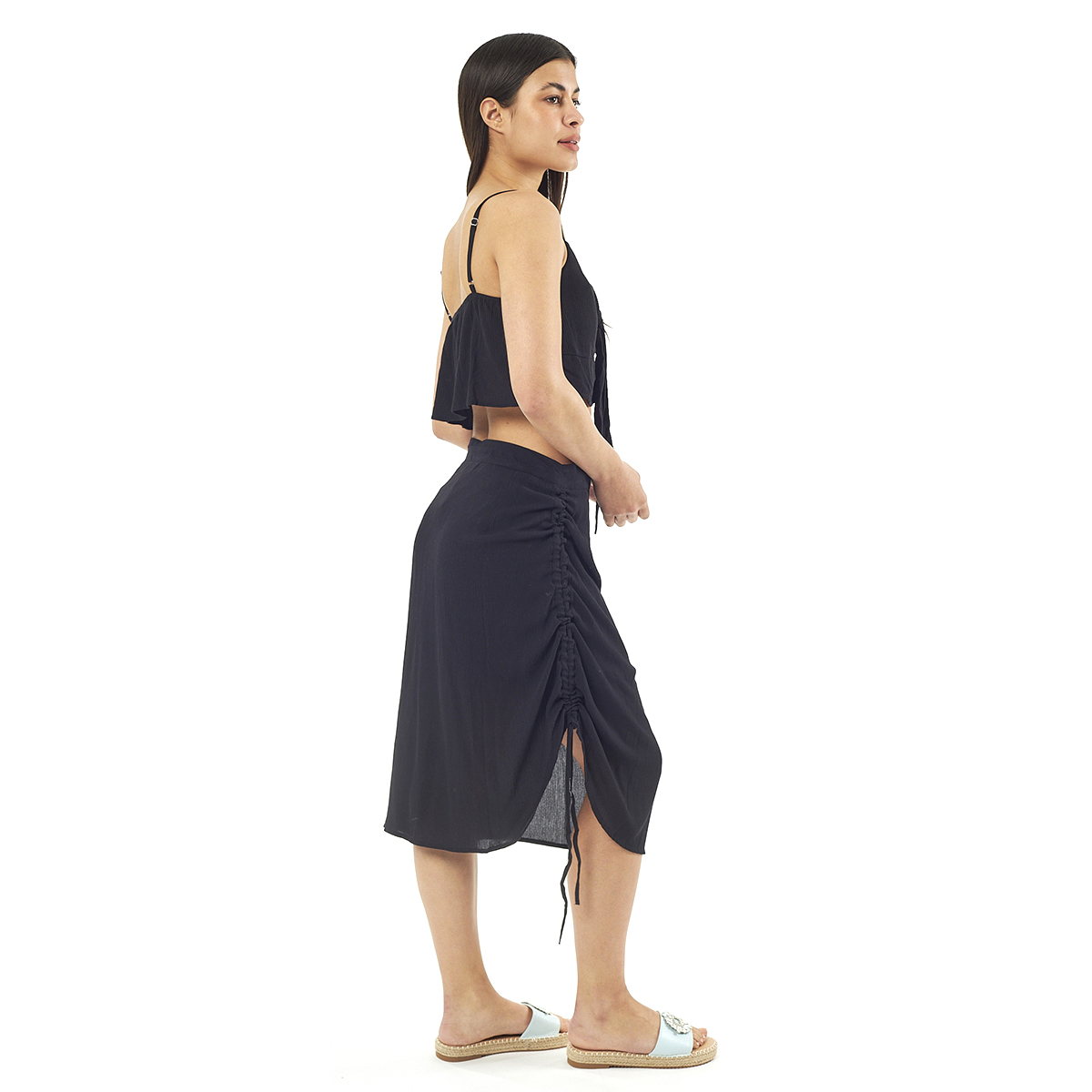 Verde Γυναικείο Σετ Φουστα-Κροπ Τοπ 62-0002 Viscoce Ινδίας Μαύρο