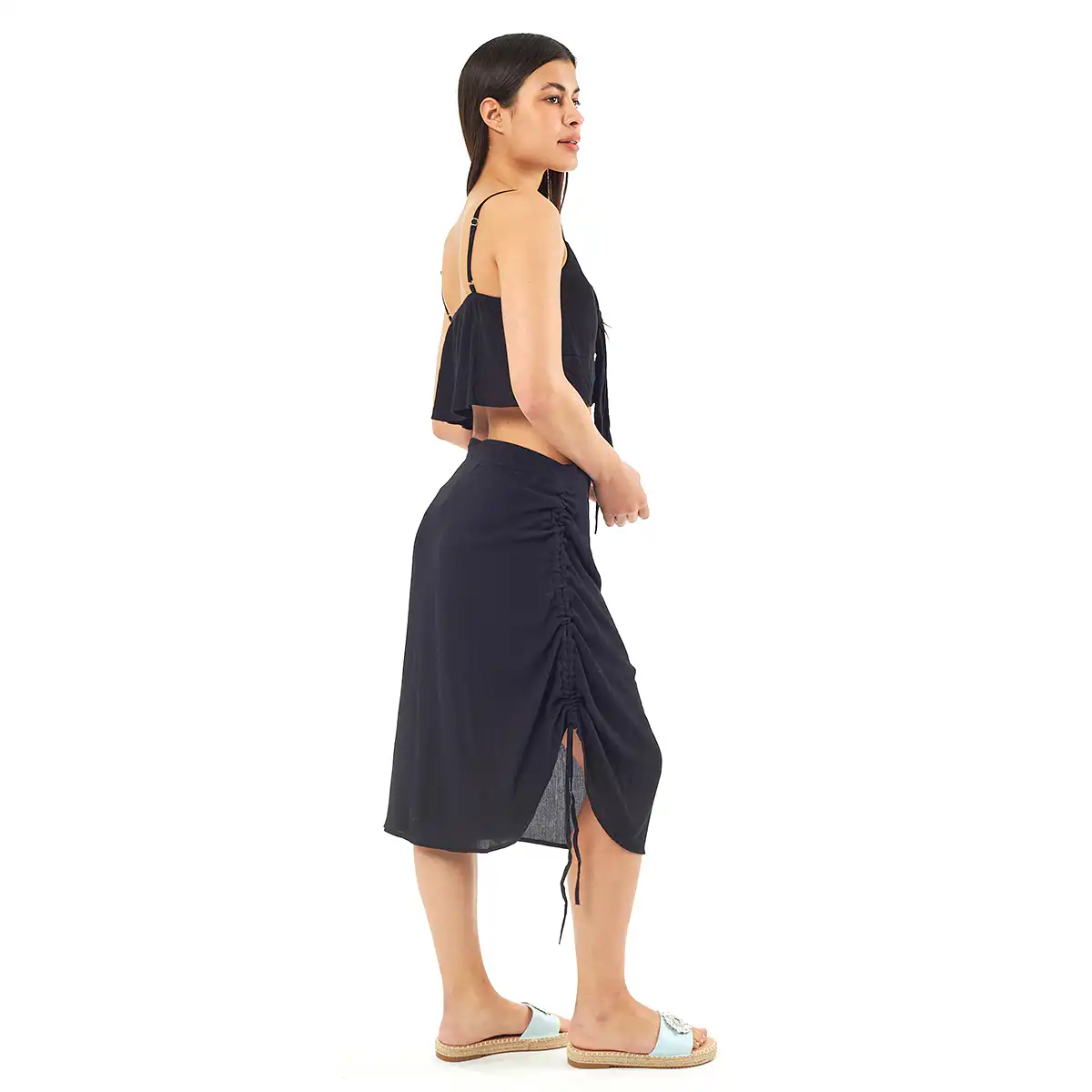 Verde Γυναικείο Σετ Φουστα-Κροπ Τοπ 62-0002 Viscoce Ινδίας Μαύρο