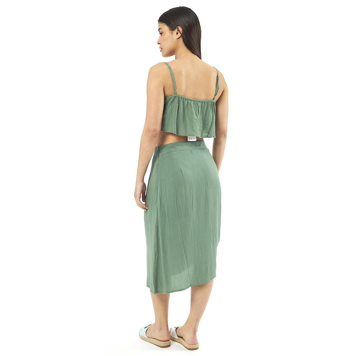 Verde Γυναικείο Σετ Φουστα-Κροπ Τοπ 62-0002 Viscoce Ινδίας Χακί