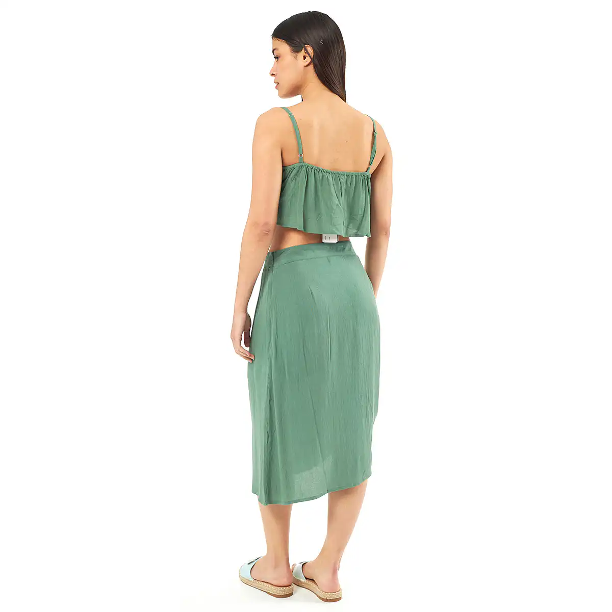 Verde Γυναικείο Σετ Φουστα-Κροπ Τοπ 62-0002 Viscoce Ινδίας Χακί